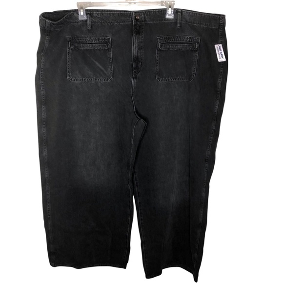 Old Navy High-Rise Wide Leg Baggy Jeans Plus Sz 28 Black Front Patch Pocket NWT - Picture 2 of 7